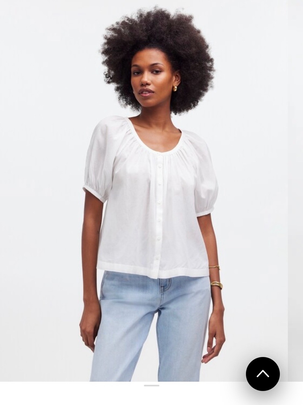 Madewell White Button-Front Puff Sleeve Blouse